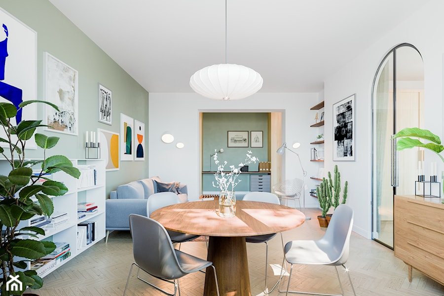 Mieszkanie w krakowskiej Nowej Hucie - Średni biały szary salon z jadalnią, styl nowoczesny - zdjęcie od one desk
