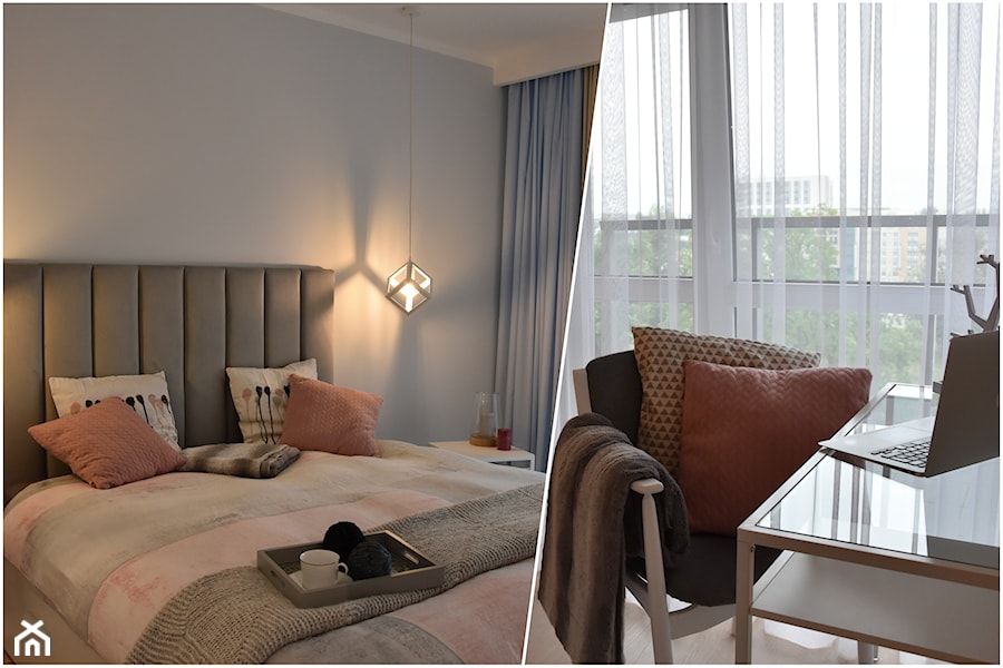 MIESZKANIE DLA MŁODYCH - Średnia szara z biurkiem sypialnia, styl minimalistyczny - zdjęcie od NOKODESIGN