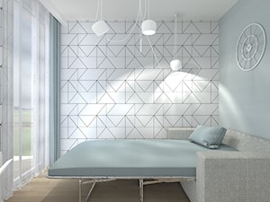 MIESZKANIE SINGIELKI - Średni biały niebieski pokój dziecka dla nastolatka, styl skandynawski - zdjęcie od NOKODESIGN