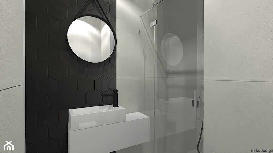 DOM W ŁODZI - Mała bez okna z lustrem łazienka, styl minimalistyczny - zdjęcie od NOKODESIGN