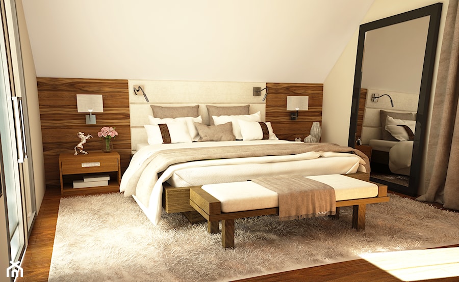 DOM W WARSAWIE- wood & marble - Średnia beżowa sypialnia - zdjęcie od Natalia Galik Design