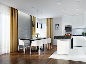 Passa - Mała otwarta czarna szara z zabudowaną lodówką kuchnia w kształcie litery u z oknem, styl minimalistyczny - zdjęcie od promotyw