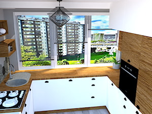 Mieszkanie w szarościach - Średnia zamknięta biała szara z zabudowaną lodówką z nablatowym zlewozmywakiem kuchnia w kształcie litery u z oknem, styl tradycyjny - zdjęcie od kaMMat design