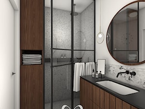Colourful 50's - Mała bez okna z lustrem z marmurową podłogą łazienka, styl nowoczesny - zdjęcie od Sobkowiak Architektura