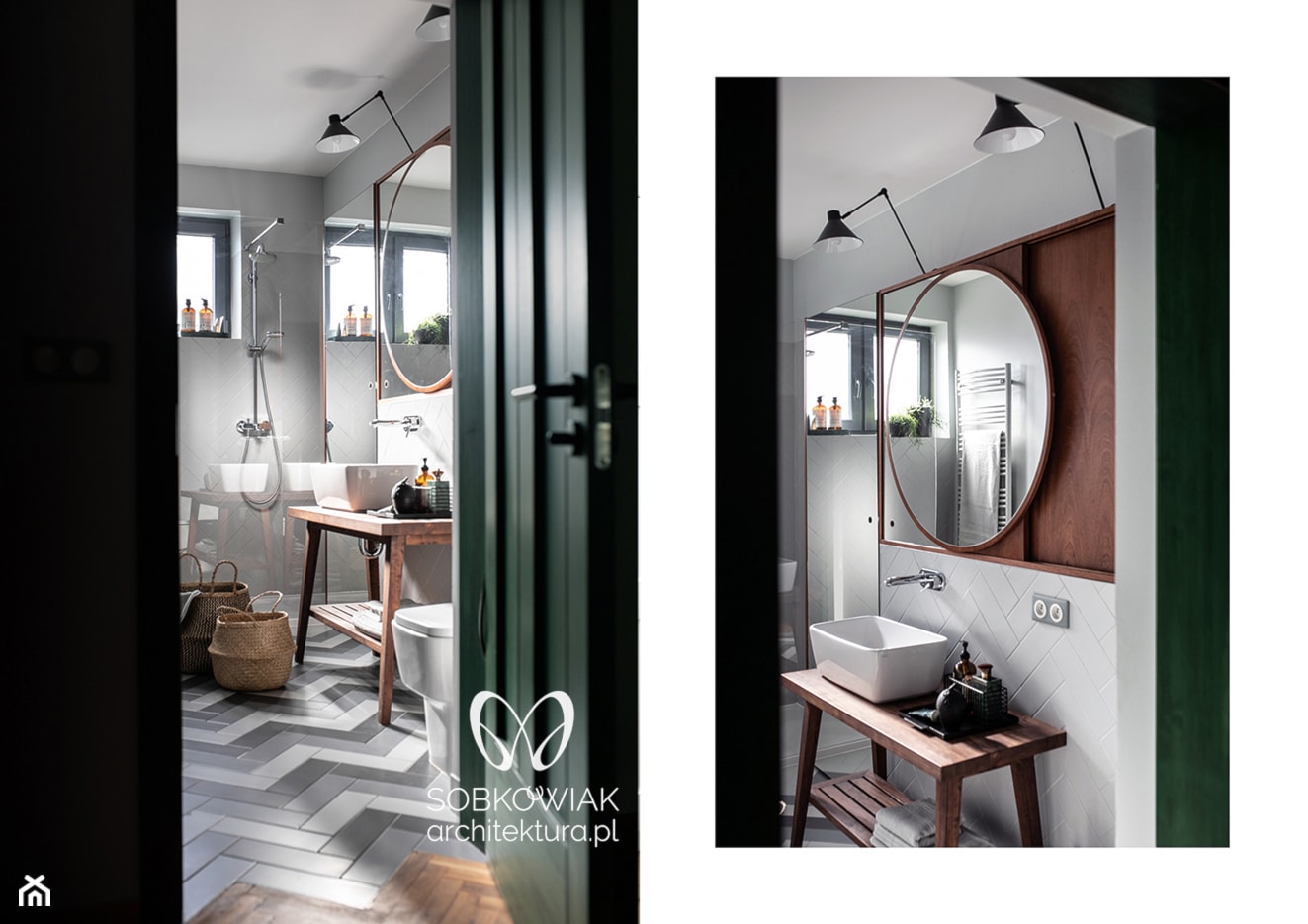 W chmurach - Średnia z lustrem łazienka z oknem, styl nowoczesny - zdjęcie od Sobkowiak Architektura - Homebook