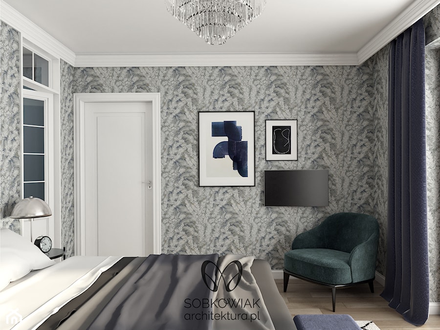 Wnętrza eleganckiego domu w stylu nowojorskim - Średnia sypialnia, styl glamour - zdjęcie od Sobkowiak Architektura