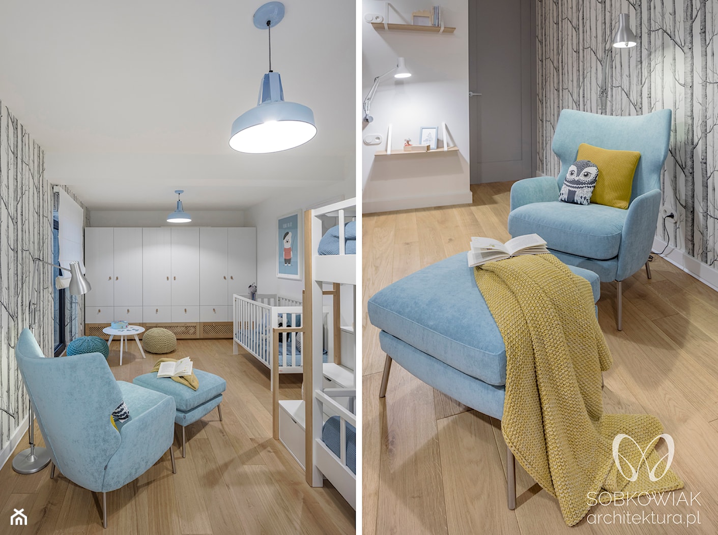 Biała sypialni dzieci w skandynawskim stylu - zdjęcie od Sobkowiak Architektura - Homebook