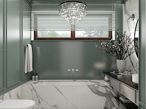 Wnętrza eleganckiego domu w stylu nowojorskim - Mała z lustrem łazienka z oknem, styl glamour - zdjęcie od Sobkowiak Architektura