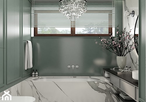 Wnętrza eleganckiego domu w stylu nowojorskim - Mała z lustrem łazienka z oknem, styl glamour - zdjęcie od Sobkowiak Architektura