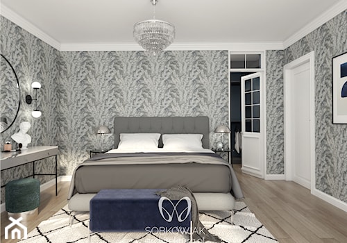 Wnętrza eleganckiego domu w stylu nowojorskim - Średnia szara sypialnia, styl glamour - zdjęcie od Sobkowiak Architektura