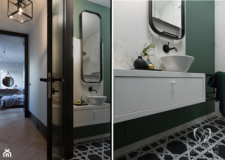 zielono biała łazienka w stylu klasycznym - zdjęcie od Sobkowiak Architektura