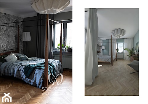 W chmurach - wizualizacja vs. realizacja - Średnia czarna sypialnia, styl nowoczesny - zdjęcie od Sobkowiak Architektura