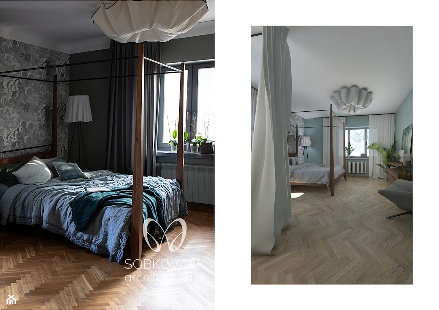 W chmurach - wizualizacja vs. realizacja - Średnia czarna sypialnia, styl nowoczesny - zdjęcie od Sobkowiak Architektura - Homebook
