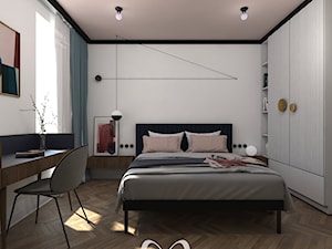 Colourful 50's - Duża biała z biurkiem sypialnia, styl nowoczesny - zdjęcie od Sobkowiak Architektura