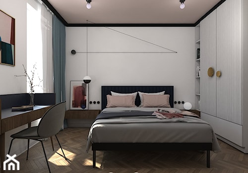 Colourful 50's - Duża biała z biurkiem sypialnia, styl nowoczesny - zdjęcie od Sobkowiak Architektura