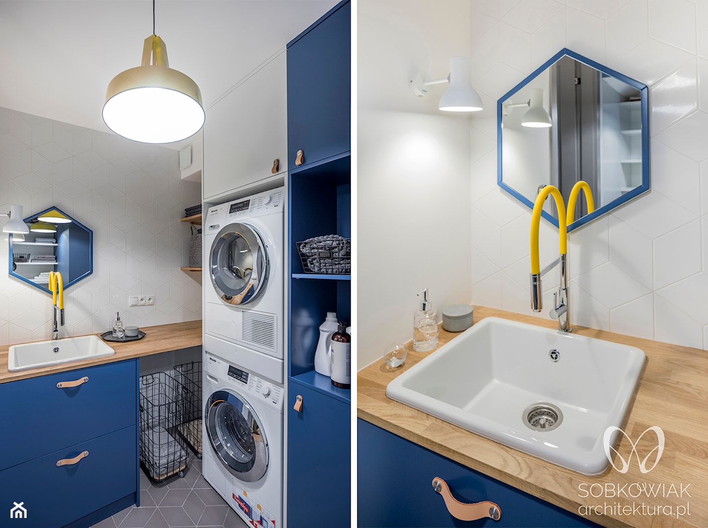 Granatowa pralnia w stylu skandynawskim - zdjęcie od Sobkowiak Architektura - Homebook