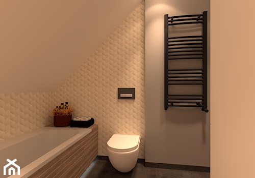 Mała łazienka z dużym skośnm dachem - zdjęcie od Merlin Pastel - Projektowanie Wnętrz