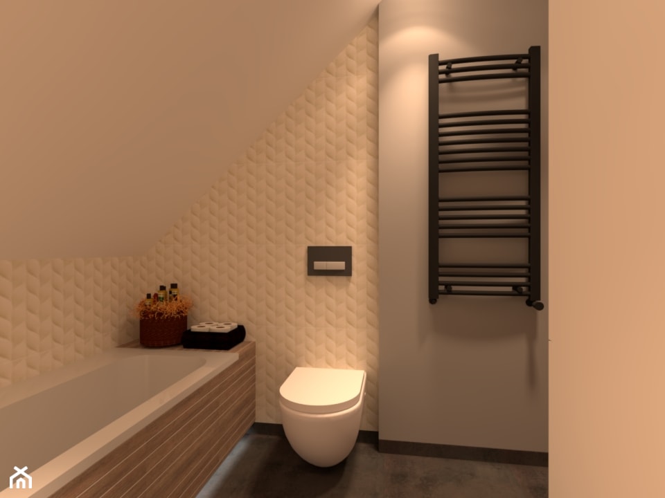 Mała łazienka z dużym skośnm dachem - zdjęcie od Merlin Pastel - Projektowanie Wnętrz - Homebook