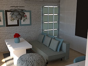 Lazurowy - Mały beżowy czarny salon, styl skandynawski - zdjęcie od Merlin Pastel - Projektowanie Wnętrz