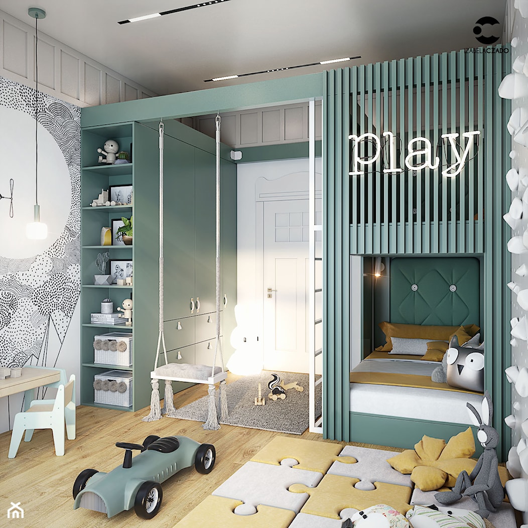 Pokój dla dziecka_z piętrowym łóżkiem w kolorze szałwi - zdjęcie od ProjecTOWN Izabela Czado - Homebook