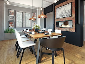 Salon z kuchnią i jadalnią w stylu loftowym - zdjęcie od ProjecTOWN Izabela Czado