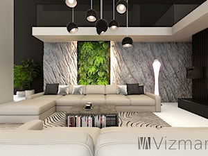 Salon z nietypową kamienną ścianą - zdjęcie od Vizman Design