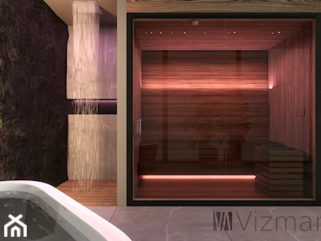 Aranżacje wnętrz - Łazienka: Część łazienkowa z sauną w sypialnii - Vizman Design. Przeglądaj, dodawaj i zapisuj najlepsze zdjęcia, pomysły i inspiracje designerskie. W bazie mamy już prawie milion fotografii!