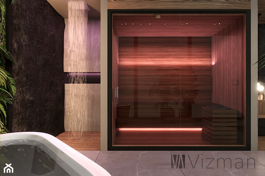 Część łazienkowa z sauną w sypialnii - zdjęcie od Vizman Design