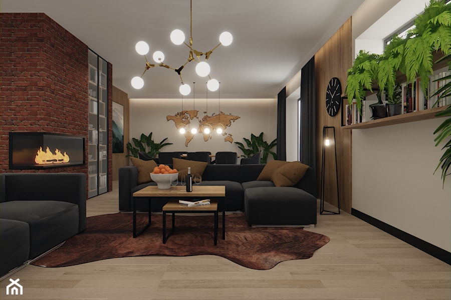 Projekt domu, Gliwice - Duży biały brązowy salon z jadalnią, styl nowoczesny - zdjęcie od Vizman Design