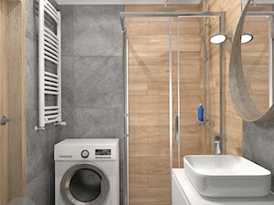 Projekt łazienki - Mała bez okna z pralką / suszarką z lustrem z punktowym oświetleniem łazienka, styl nowoczesny - zdjęcie od KRWC Design
