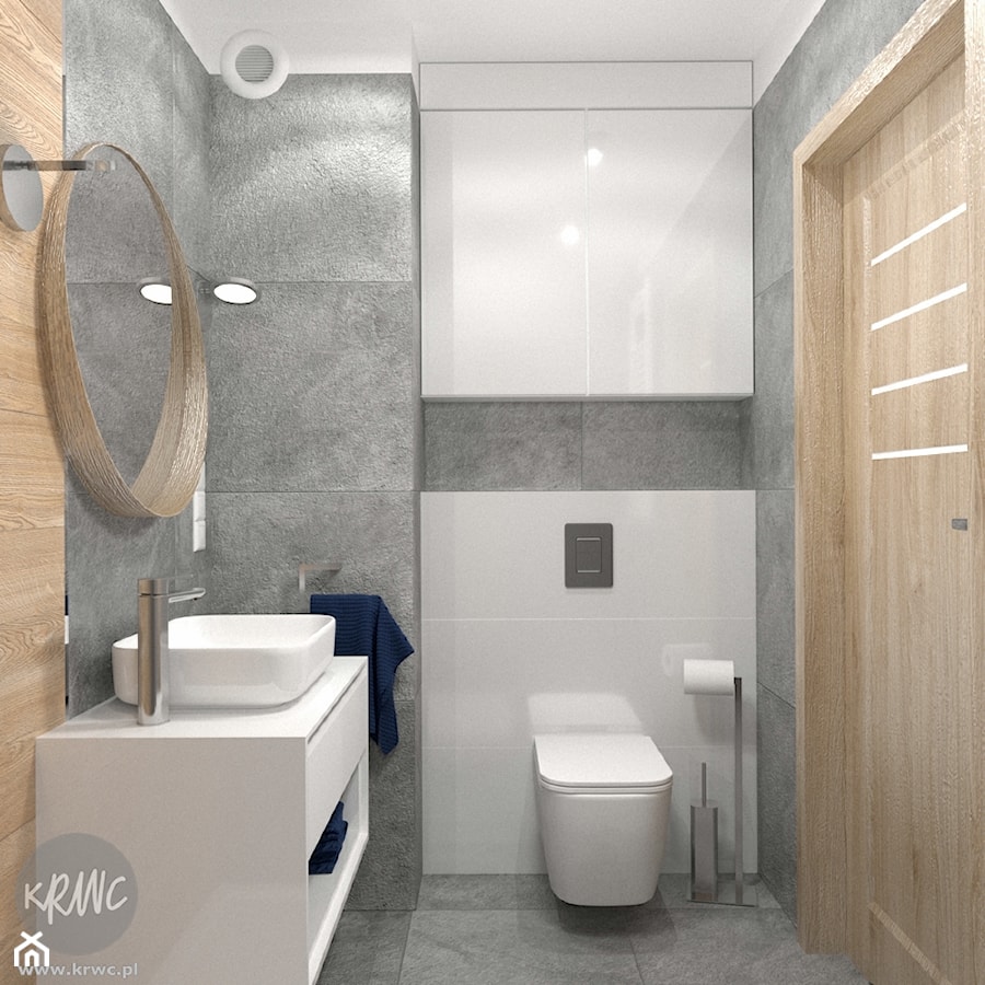 Projekt łazienki - Mała bez okna z lustrem z punktowym oświetleniem łazienka, styl nowoczesny - zdjęcie od KRWC Design