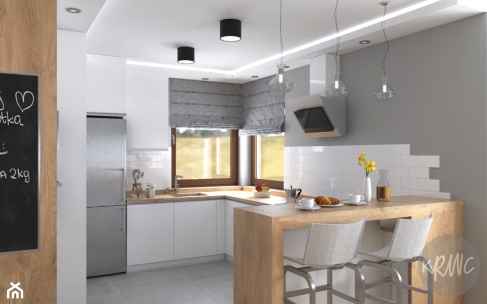 Pokój dzienny z otwartą kuchnią - Kuchnia, styl nowoczesny - zdjęcie od KRWC Design - Homebook