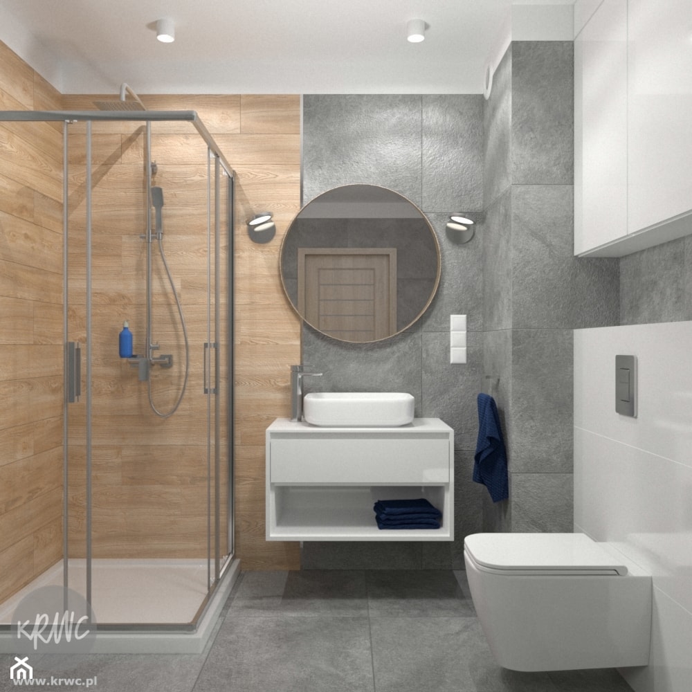 Projekt łazienki - Średnia bez okna z lustrem z punktowym oświetleniem łazienka, styl nowoczesny - zdjęcie od KRWC Design - Homebook