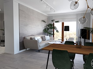 Mieszkanie ZEN - Średni biały szary salon z jadalnią - zdjęcie od ALMINAS WNĘTRZA
