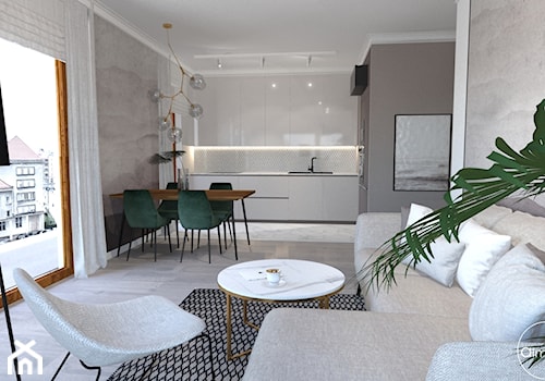 Mieszkanie ZEN - Średni szary salon z kuchnią z jadalnią - zdjęcie od ALMINAS WNĘTRZA