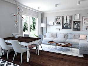 Klasyczna elegancja - Średni szary salon z jadalnią z tarasem / balkonem, styl tradycyjny - zdjęcie od ALMINAS WNĘTRZA