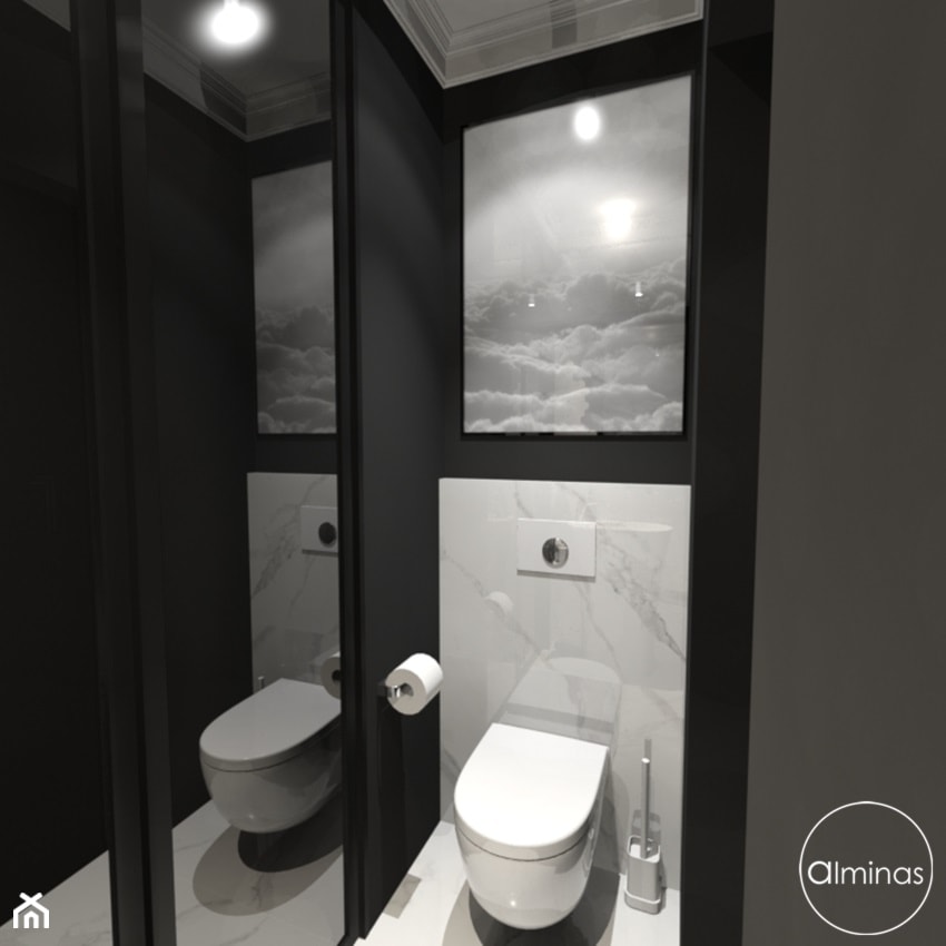 Klasyczna elegancja - Mała bez okna z marmurową podłogą z punktowym oświetleniem łazienka, styl tradycyjny - zdjęcie od ALMINAS WNĘTRZA