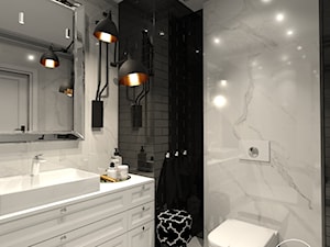 Klasyczna elegancja - Mała bez okna z lustrem z marmurową podłogą z punktowym oświetleniem łazienka, styl tradycyjny - zdjęcie od ALMINAS WNĘTRZA