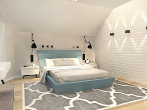 Przebudowa 10 letniego domu - Średnia biała szara sypialnia na poddaszu, styl skandynawski - zdjęcie od ALMINAS WNĘTRZA