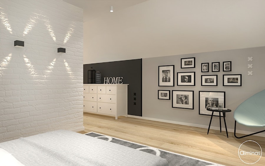 Przebudowa 10 letniego domu - Średnia szara sypialnia, styl skandynawski - zdjęcie od ALMINAS WNĘTRZA