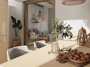 Podlaskie Boho Scandi - Mała biała jadalnia w kuchni, styl skandynawski - zdjęcie od Slow Studio