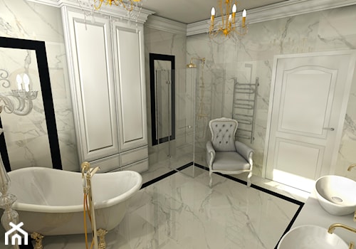 ŁAZIENKA GLAMOUR - Średnia bez okna z lustrem z dwoma umywalkami z marmurową podłogą łazienka, styl glamour - zdjęcie od Mariusz Krzysztofik