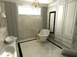 ŁAZIENKA GLAMOUR - Średnia jako pokój kąpielowy z dwoma umywalkami z marmurową podłogą łazienka z oknem, styl glamour - zdjęcie od Mariusz Krzysztofik