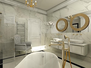 ŁAZIENKA GLAMOUR - Średnia bez okna z lustrem z dwoma umywalkami z marmurową podłogą łazienka, styl glamour - zdjęcie od Mariusz Krzysztofik