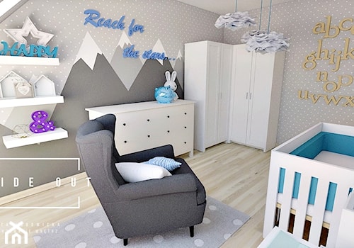Pokój dla noworodka - Średni szary pokój dziecka dla niemowlaka dla chłopca dla dziewczynki, styl skandynawski - zdjęcie od INSIDE OUT Dorota Lubowicka Projektowanie Wnętrz