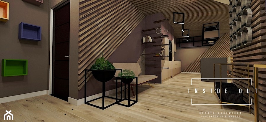 Apartament kolorowy - Średni czarny hol / przedpokój, styl nowoczesny - zdjęcie od INSIDE OUT Dorota Lubowicka Projektowanie Wnętrz
