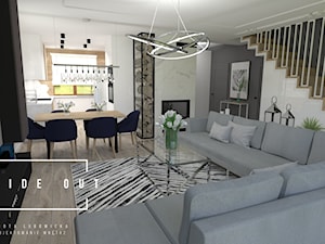 Dom jednorodzinny pod Gdańskiem - Duży biały szary salon z kuchnią z jadalnią, styl nowoczesny - zdjęcie od INSIDE OUT Dorota Lubowicka Projektowanie Wnętrz