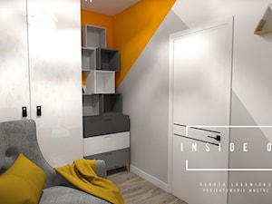 Mieszkanie na Osiedlu Maciejka v2 - Średni biały pomarańczowy szary pokój dziecka dla nastolatka dla chłopca dla dziewczynki, styl skandynawski - zdjęcie od INSIDE OUT Dorota Lubowicka Projektowanie Wnętrz