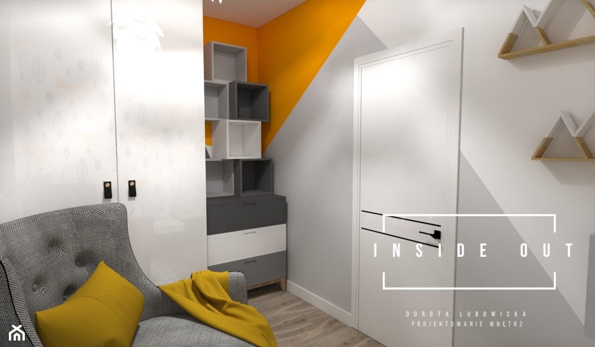 Mieszkanie na Osiedlu Maciejka v2 - Średni biały pomarańczowy szary pokój dziecka dla nastolatka dla chłopca dla dziewczynki, styl skandynawski - zdjęcie od INSIDE OUT Dorota Lubowicka Projektowanie Wnętrz - Homebook
