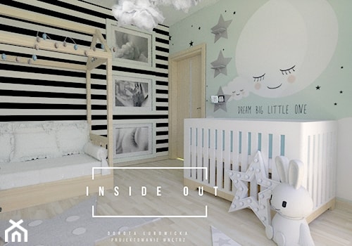 Pokój dla noworodka - Średni czarny szary zielony pokój dziecka dla niemowlaka dla chłopca dla dziewczynki, styl skandynawski - zdjęcie od INSIDE OUT Dorota Lubowicka Projektowanie Wnętrz